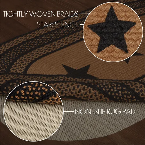 Miniatura 3 de VHC Brands Farmhouse - Alfombra decorativa ovalada de yute negro con estrellas y almohadilla para el suelo, 27 x 48 pulgadas