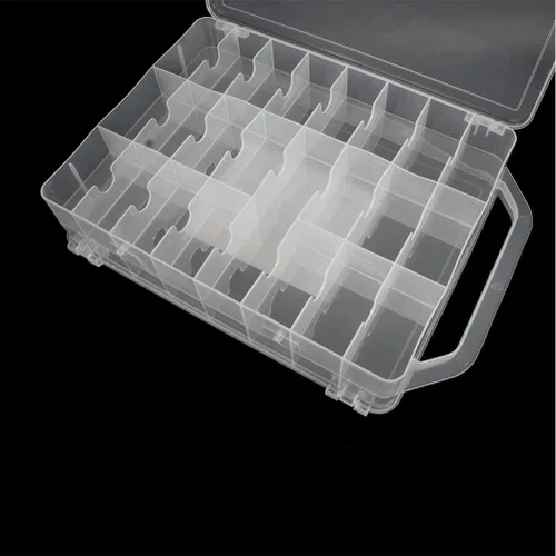 Miniatura 6 de Organizador de costura de 46 rejillas, almacenamiento de caja de hilos de doble cara, caja organizadora portátil de plástico transparente