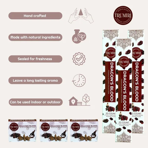Miniatura 5 de Dragons Blood - Varillas de incienso y conos de reflujo para cascada, 60 varillas + 30 conos, paquete combinado de incienso en cascada Sangre
