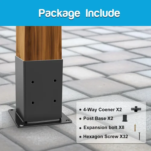 Miniatura 5 de Kit de soportes para cenador – 2 juegos 4x4 (real: 3.5 x 3.5) 4 vías ángulo recto soportes de esquina con base de poste de pérgola para madera de 4