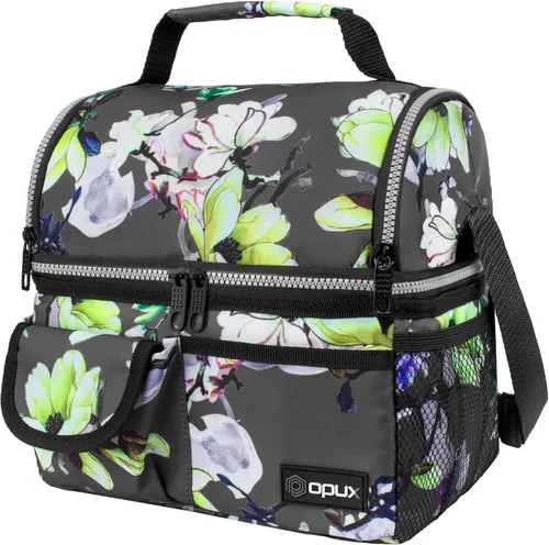Miniatura 9 de Opux - Bolsa de almuerzo aislada de doble compartimento para hombres y mujeres Bolsa de almuerzo reutilizable con correa para el hombro, forro