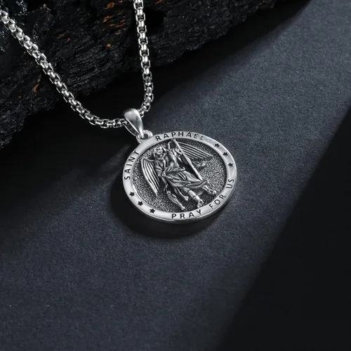 Miniatura 5 de Seiyang Collar de plata de ley 925 con medalla de amuleto para hombres y mujeres con cadena Rolo de 0.098 in, 22 pulgadas + 2 pulgadas