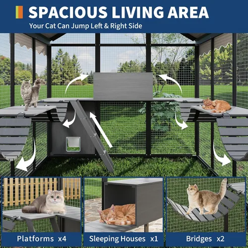 Miniatura 3 de Catio - Recinto de aluminio extra grande para gatos al aire libre, para múltiples gatos, corren gatos grandes, recinto para gatos en condominio