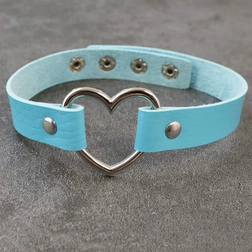 Miniatura 2 de ETHOON Gargantilla ajustable de piel con corazón, estilo punk, estilo gótico, collar suave con cadena, para mujeres y niñas