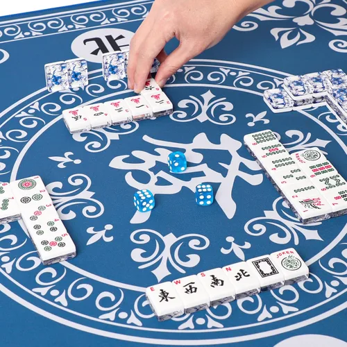 Miniatura 7 de Juego de Mahjong Americano, 166 Azulejos Premium de Acrílico con Impresiones Azules, 4 Estante/Empujadores de Color Todo en Uno, Juego Completo