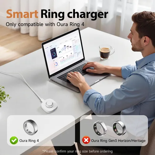 Miniatura 3 de Compatible con cargador Oura Ring 4, base de carga rápida y cable USB-C, Oura Ring 4 imprescindibles para los usuarios (blanco, tamaño 4)