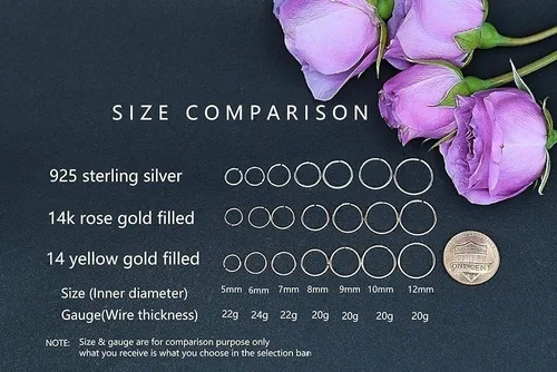 Miniatura 56 de Small Gold or Sterling Silver Huggie Hoop Earrings for Women Cartilage Nose Helix Tragus