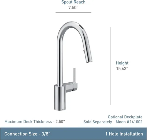 Miniatura 12 de Moen Align Grifo inteligente sin contacto de cocina con rociador desplegable, color negro mate, grifo moderno para fregadero de cocina con control