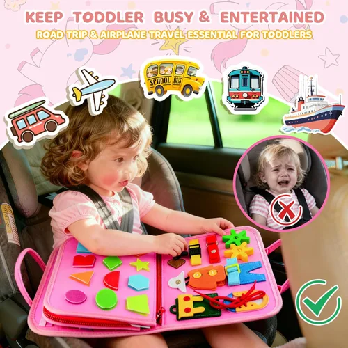 Miniatura 4 de Tabla de actividades Montessori para niños pequeños de 1 a 3 años, regalo de cumpleaños para niñas, tablero de libros Montessori educativo Rosa