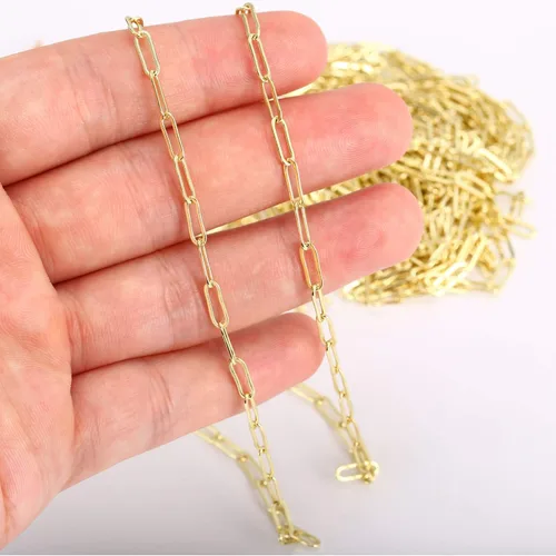 Miniatura 4 de ALEXCRAFT Cadena de clip de latón chapado en oro de 14 quilates de 24 pies a granel para fabricación de joyas (0.118 x 0.354 in), Latón 24 pies