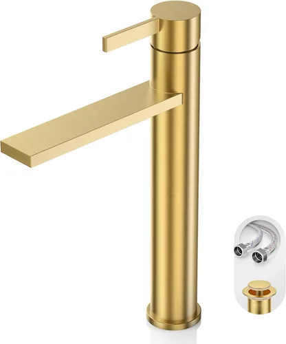 Miniatura 12 de Phiestina FH01-BN-V - Grifo de lavabo de baño de níquel cepillado de un solo agujero, grifo de baño moderno de una sola manija, con drenaje