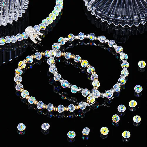 Miniatura 3 de 800 cuentas de cristal Rondelle de 0.236 pulgadas (0.236 in), cuentas de cristal facetadas para bricolaje para hacer joyas, atrapasoles, pulseras