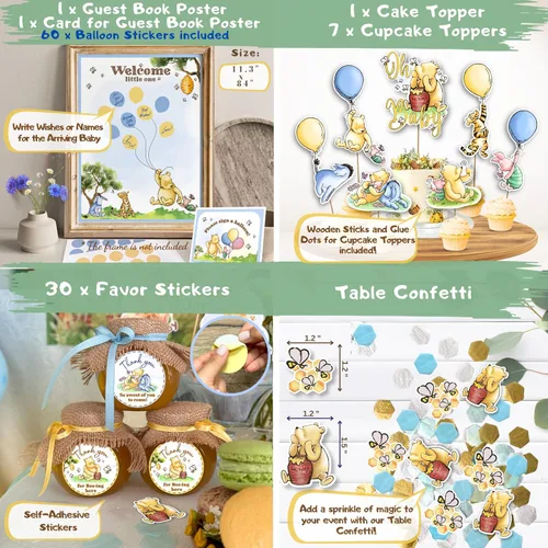 Miniatura 7 de 269 Piezas Kit de Decoraciones de Baby Shower Winnie, Pack de Fiesta Todo en Uno Fantástico de Winnie the Pooh Con Arco de Globos, Libro