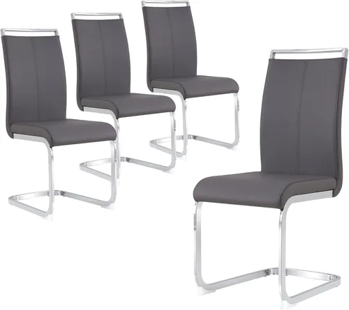 Miniatura 23 de gopop Juego de sillas de comedor, sillas modernas de metal con asiento acolchado de piel sintética, respaldo alto y patas cromadas resistentes, claro