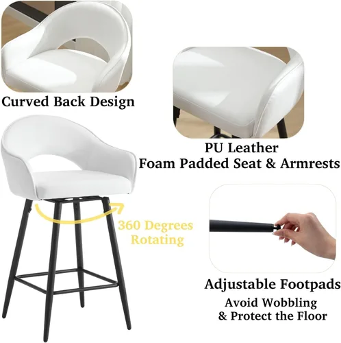 Miniatura 4 de DUOMAY Juego de 2 taburetes de bar giratorios, modernos taburetes de altura de mostrador de 27 pulgadas, silla de isla de cocina tapizada de Blanco