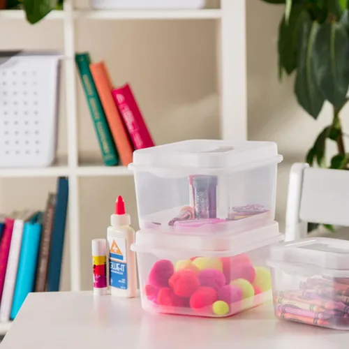 Miniatura 7 de Sterilite FlipTop, contenedor de almacenamiento pequeño apilable con tapa con bisagras, contenedor de plástico para organizar el escritorio