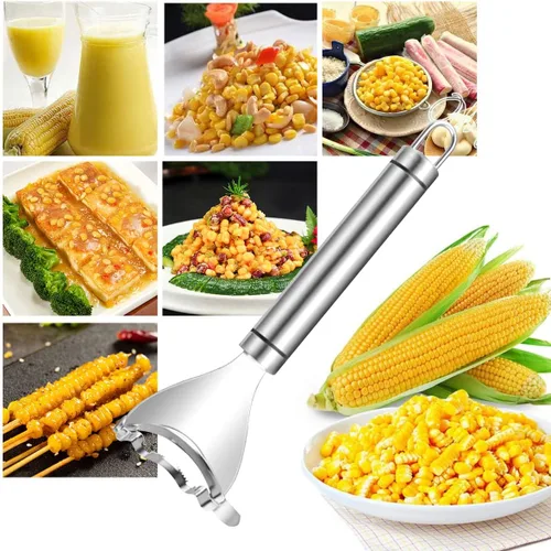 Miniatura 6 de Pelador y cepillador de maíz de acero inoxidable, juego de 4 piezas, mango ergonómico, removedor de granos de maíz, herramienta mágica para pelar