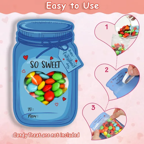 Miniatura 4 de Paquete de 40 tarjetas de San Valentín para niños, tarros coloridos de feliz San Valentín para niños, regalos únicos de San Valentín para niños
