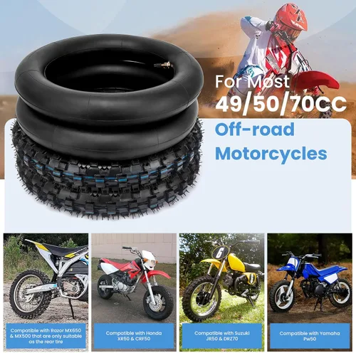 Miniatura 6 de Neumático de motocross 2.50-10, neumático todoterreno de 2.5-10 pulgadas y tubo interior para moto de cross con borde de 10 pulgadas, compatible