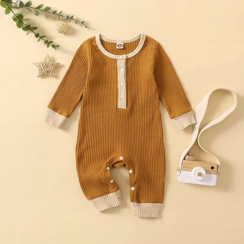Miniatura 2 de LEBOLONG Enterizo unisex para bebés y niñas, con botones, liso, de una pieza, para bebés y niñas, ropa