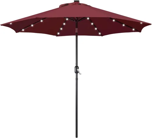 Miniatura 29 de Yaheetech - Paraguas de 9 pies con energía solar para patio - Paraguas de mesa de mercado con protección UV, 32 luces LED y botón de inclinación