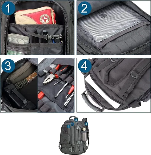 Miniatura 6 de Mochila táctica militar expandible 40-64L Bolsa de 3 días Senderismo Gimnasio Deporte Camping Gris