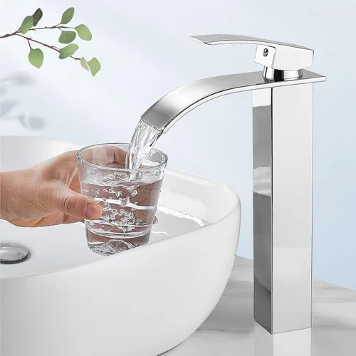 Miniatura 2 de Aolemi Grifo de baño alto para lavabo, grifo de lavabo de un solo agujero, 1 mango, grifo mezclador de montaje en cubierta RV con montaje de drenaje