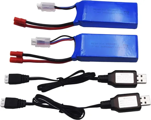 Batería y cargado con conector plátano Blomiky, 2 uds, 7.4 V, 2000 mAh, para SYMA X8C X8W X8G X8HD X8HW X8HG 506HG JXD 506G Holy HS300 HS400,