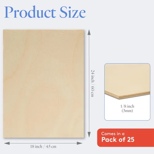 Miniatura 2 de Madera contrachapada de abedul báltico, 0.118 in 1/8 x 18 x 24 pulgadas, caja de 25 hojas de abedul báltico de grado B/BB, perfecto para láser