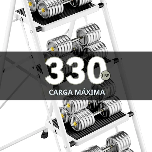 Miniatura 4 de KINGRACK - Escalera plegable de 4 escalones con pasamanos, para adultos, de acero resistente, ligera, plegable, portátil, con pedal ancho Blanco