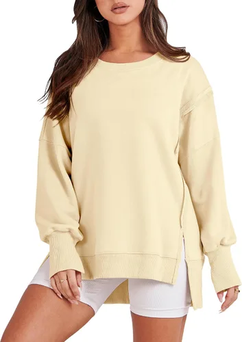 Miniatura 18 de ANRABESS Sudaderas de gran tamaño para mujer, con cuello redondo, manga larga, casuales y holgadas, con aberturas, ropa de otoño 2025