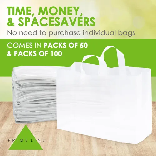 Miniatura 6 de Prime Line Packaging Bolsas de regalo de plástico, bolsas de compras esmeriladas con asas para pequeñas empresas, boutique, bolsa grande