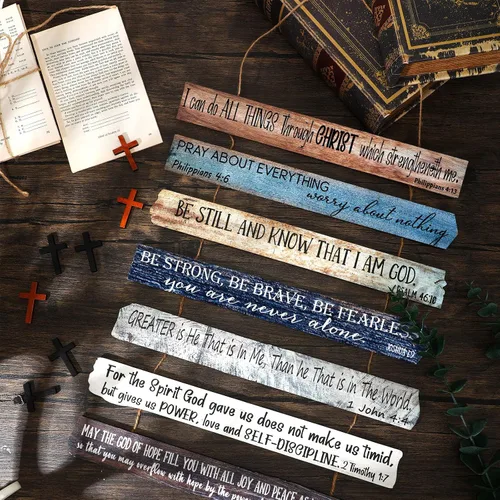 Miniatura 4 de Yookeer Regalos de arte cristiano de pared para mujeres y hombres, versículos bíblicos de madera inspiradores de 7 niveles, decoración de pared