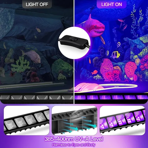 Miniatura 5 de Paquete de 4 barras de luz negra de 40 W, luz LED negra impermeable IP66 con enchufe+interruptor+cable de 6 pies, cada luz de 24 x 24 pies