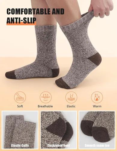 Miniatura 4 de UUMIAER Calcetines de lana merino para hombre, 5 pares de calcetines térmicos de lana para senderismo, calcetines gruesos de invierno