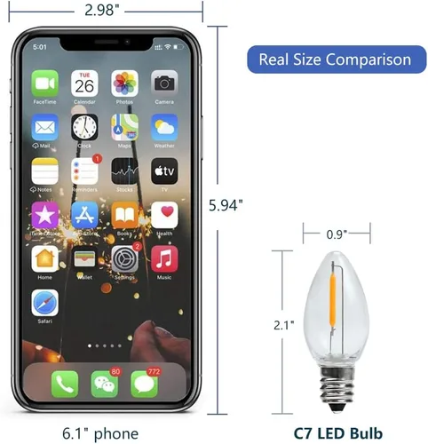 Miniatura 4 de Paquete de 25 bombillas LED C7 de luz nocturna, bombillas LED C7 de repuesto para cadena de luces de Navidad, 0.6 vatios equivalentes a 7 vatios, C7