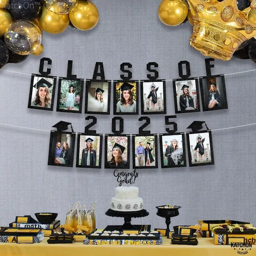 Miniatura 5 de KatchOn, Cartel de fotos de graduación negro 2025 – Grande, 10 pies Cartel de fieltro de la clase de 2025 para decoraciones de graduación 2025