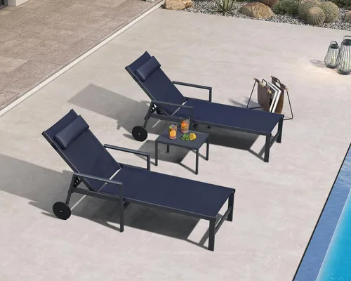 Miniatura 21 de PURPLE LEAF Juego de sillas de lounge al aire libre de gran tamaño de 3 piezas para patio, tumbona para piscina, estructura de aluminio con mesa