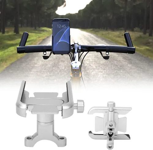 Miniatura 7 de Keenso Soporte para teléfono, Universal Motocicleta Ciclismo Teléfono Móvil Manillar Soporte Soporte de montaje Aleación de aluminio (Plata) Paseo