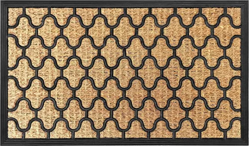 Geometric Entrance Door Mat, 100% Natural Coconut Husk Fibers & Non-Skid Recycled Rubber Backing, Durable Outdoor/Indoor Welcome Mat for Entryway,