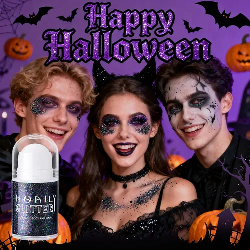 Miniatura 2 de HOSAILY Gel con Purpurina Negro Roll-on para Cara y Cabello, Pintura Facial con Purpurina Holográfica Camaleón que Cambia de Color para Halloween