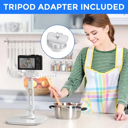 Miniatura 7 de AboveTEK Soporte para tableta, elegante soporte de aluminio para iPad, plegable giratorio de 360° para iPad iPhone, soporte de mesa para Blanco