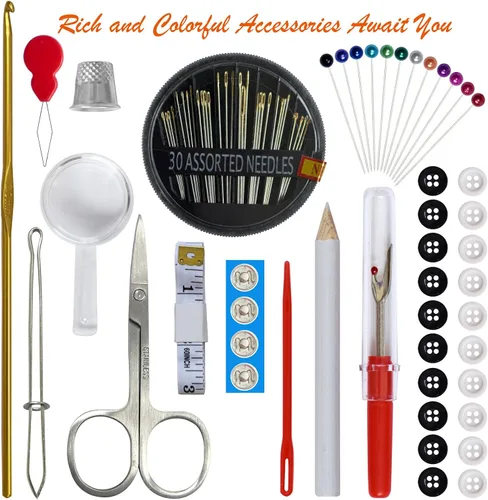 Miniatura 3 de Kit de costura con estuche, suministros de costura portátiles para viajeros en casa, adultos, principiantes, emergencias, contiene 40 hilos