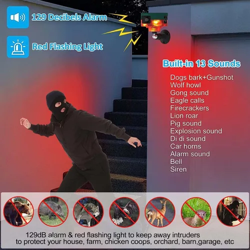Miniatura 3 de Luces de alarma de seguridad con sensor solar para exteriores, detector de movimiento de 360°, luz estroboscópica intermitente, lámpara de Rojo 1