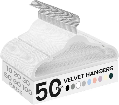 SONGMICS - Perchas de terciopelo 50 unidades, perchas antideslizantes con muescas para hombros, barra para pantalones, gancho giratorio de 360°,