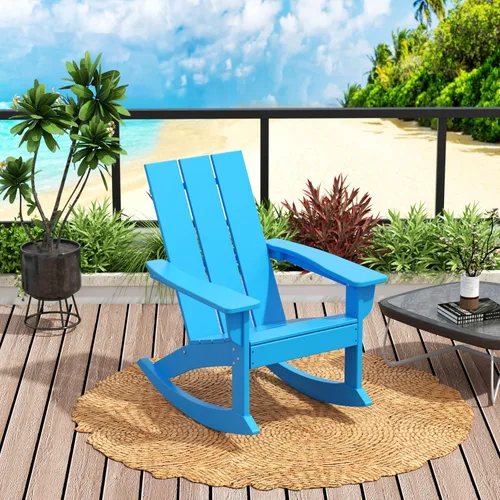 Miniatura 17 de WO Home Furniture Silla Mecedora de Patio al Aire Libre Tradicional HDPE Resistente a los Rayos UV (Negro)
