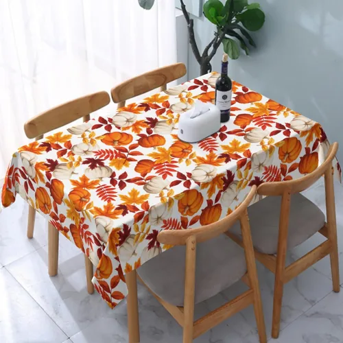 Miniatura 10 de Thanksgiving Tablecloth Square 52x52 Inch Fall Harvest Autumn Pumpkin Fallen Leaves Maple Leaf Print Decorative Table Cloth Holiday Decorations