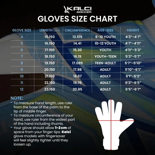 Miniatura 8 de Kalci Guantes de portero de fútbol con acolchado de espuma de látex para niños/adultos, protección de dedos transpirables, guantes de portero