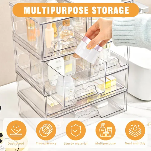 Miniatura 3 de Stebopum Paquete de 4 Cajones de Almacenamiento Apilables Organizador de Acrílico Transparente Organizador de Maquillaje de Baño y Almacenamiento