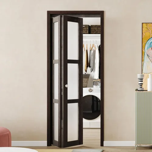 Miniatura 14 de BARNER HOME Puerta plegable, puerta de armario de cristal transparente de 3 lites, para apertura de 48 x 80 pulgadas, puertas plegables con kits